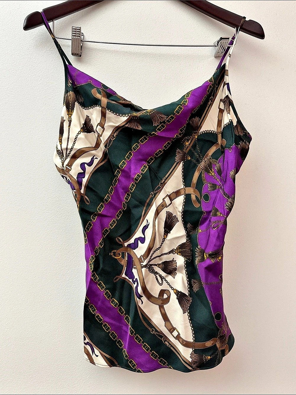 Veronica Beard Printed Silk Blend Camisole Size 8 Sola Stretch-Silk Tank Pine